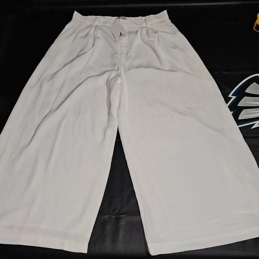 NWT Tronjori Womens Ivory White Wide Leg Pants‎ XL Short